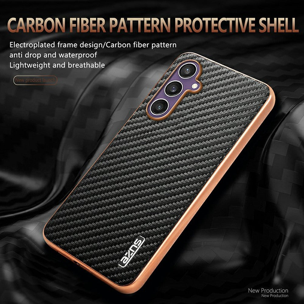 AZNS til Samsung Galaxy A16 5G / 4G Cover Elektroplettering Kulfibertekstur PU + TPU Telefoncover