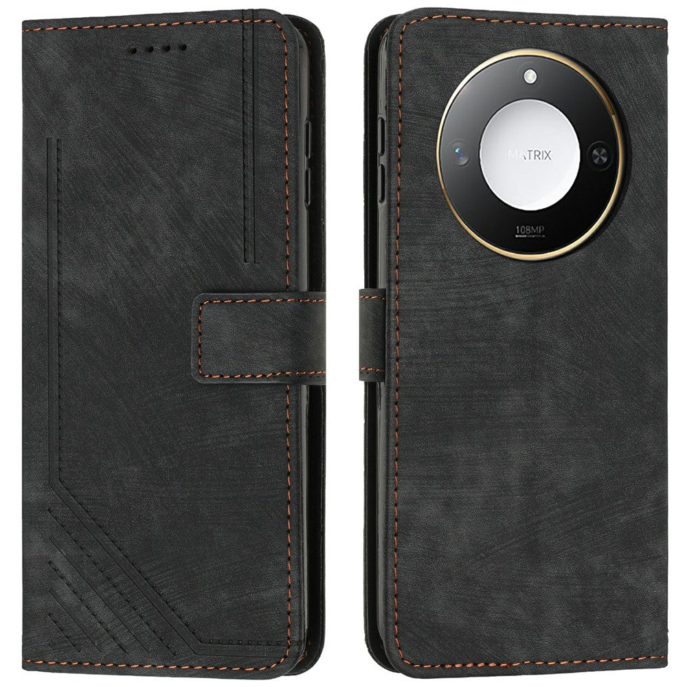 For Honor X9c Smart 5G / X60 5G Case Imprinted Lines Leather Phone Cover Folding Stand
