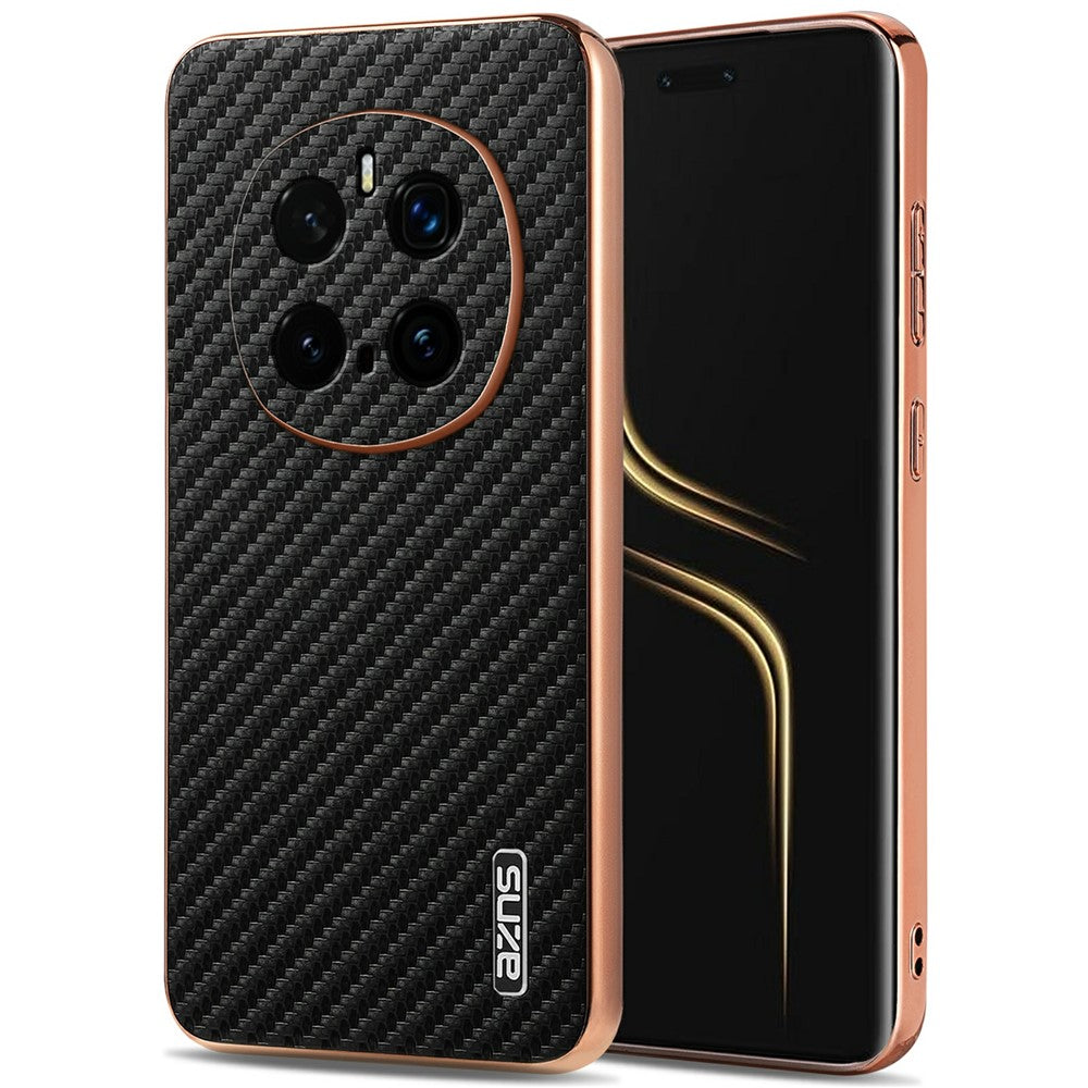 AZNS For Honor Magic7 Pro 5G Case Electroplating Carbon Fiber Texture PU + TPU Phone Cover