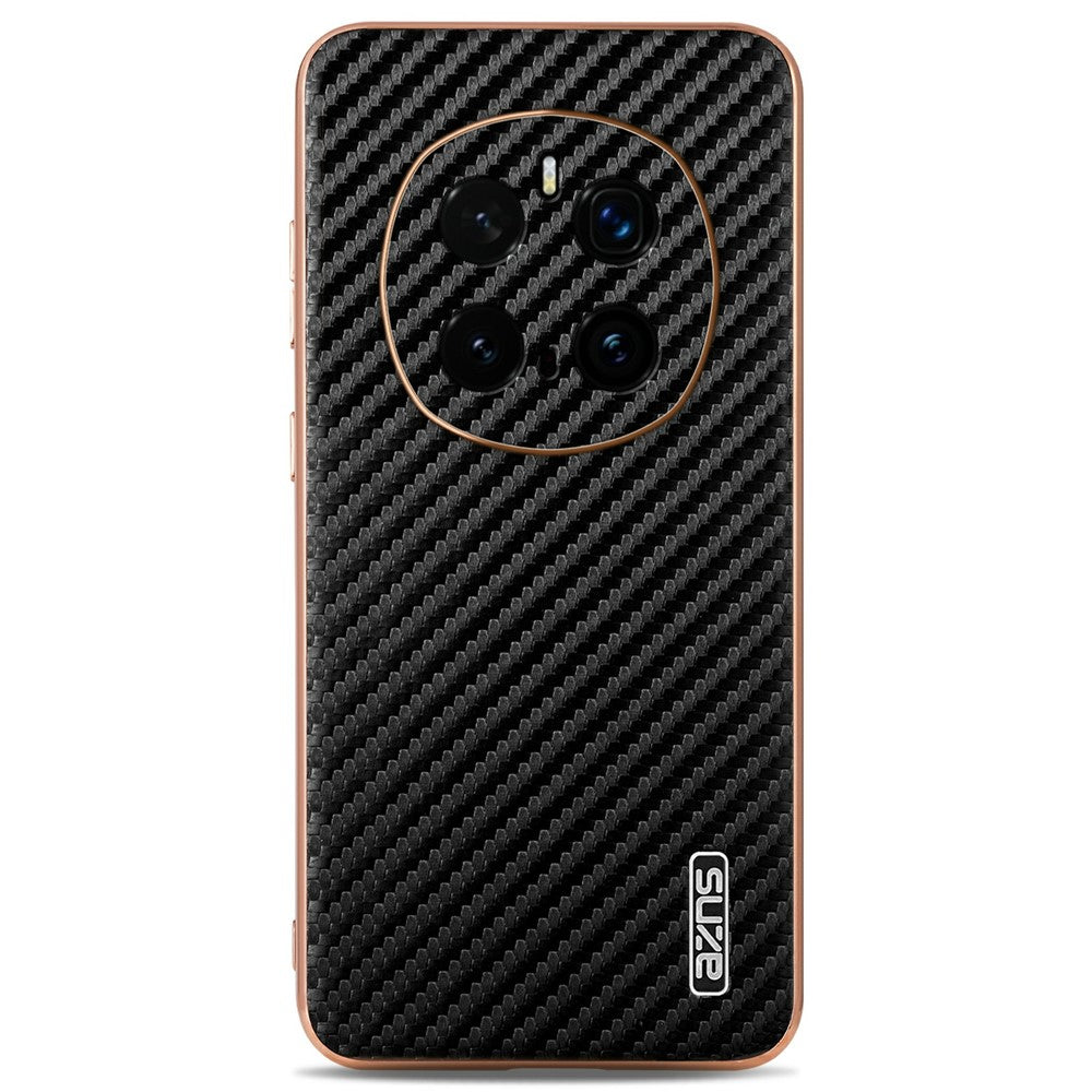 AZNS For Honor Magic7 Pro 5G Case Electroplating Carbon Fiber Texture PU + TPU Phone Cover