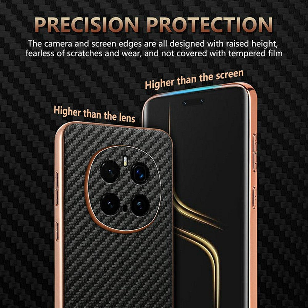 AZNS For Honor Magic7 Pro 5G Case Electroplating Carbon Fiber Texture PU + TPU Phone Cover