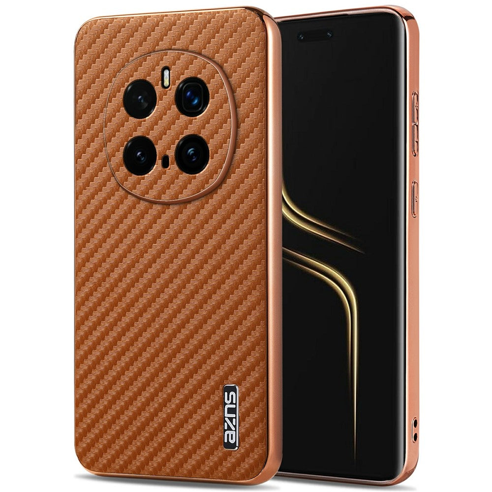 AZNS For Honor Magic7 Pro 5G Case Electroplating Carbon Fiber Texture PU + TPU Phone Cover