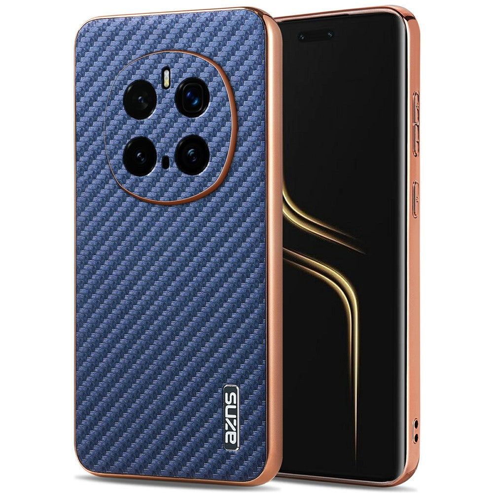 AZNS For Honor Magic7 Pro 5G Case Electroplating Carbon Fiber Texture PU + TPU Phone Cover
