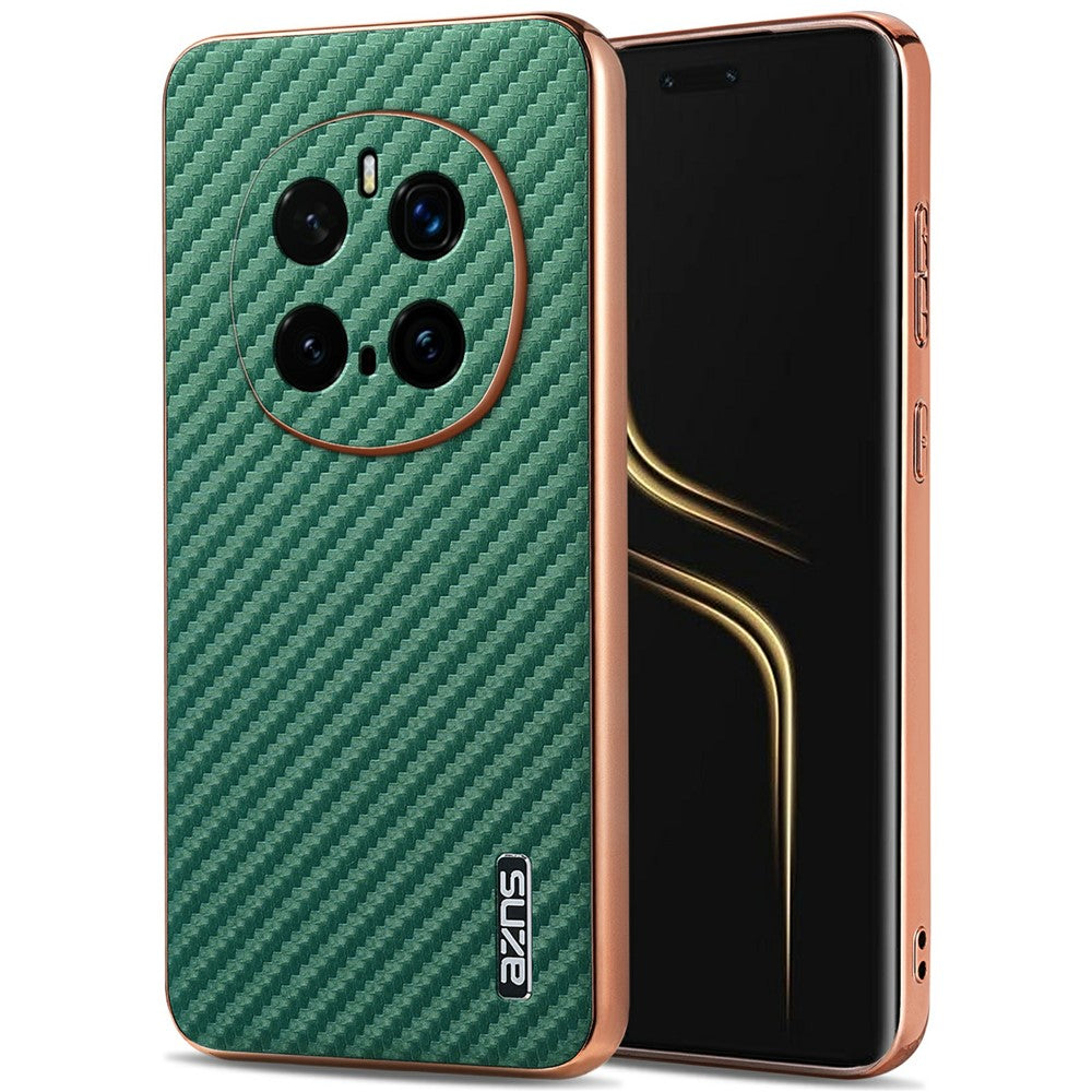 AZNS For Honor Magic7 Pro 5G Case Electroplating Carbon Fiber Texture PU + TPU Phone Cover