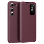 För Samsung Galaxy S22 5G fodral läder telefonfodral med visningsfönster kortplats