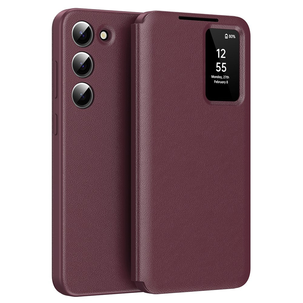 For Samsung Galaxy S22+ 5G Case Leather Phone Cover with View Window Card Slot
