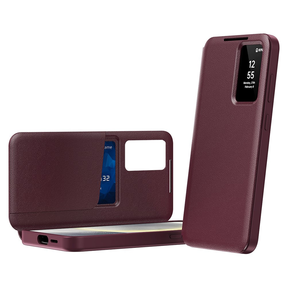 For Samsung Galaxy S25 Ultra Case with Card Holder Smart View Window PU Leather+PC+TPU Phone Cover