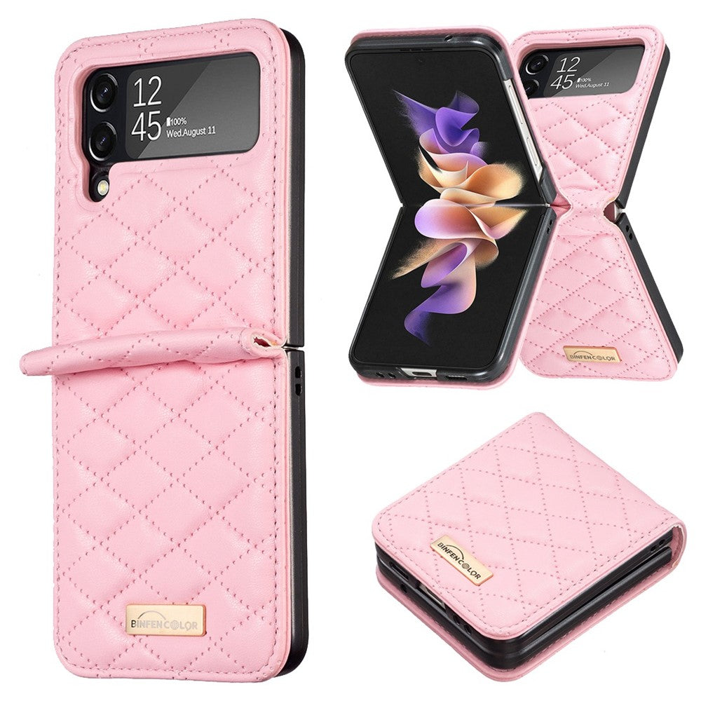 BINFEN COLOR til Samsung Galaxy Z Flip3 5G præget rombe-mønster telefoncover PU-læder anti-fald beskyttelsesetui
