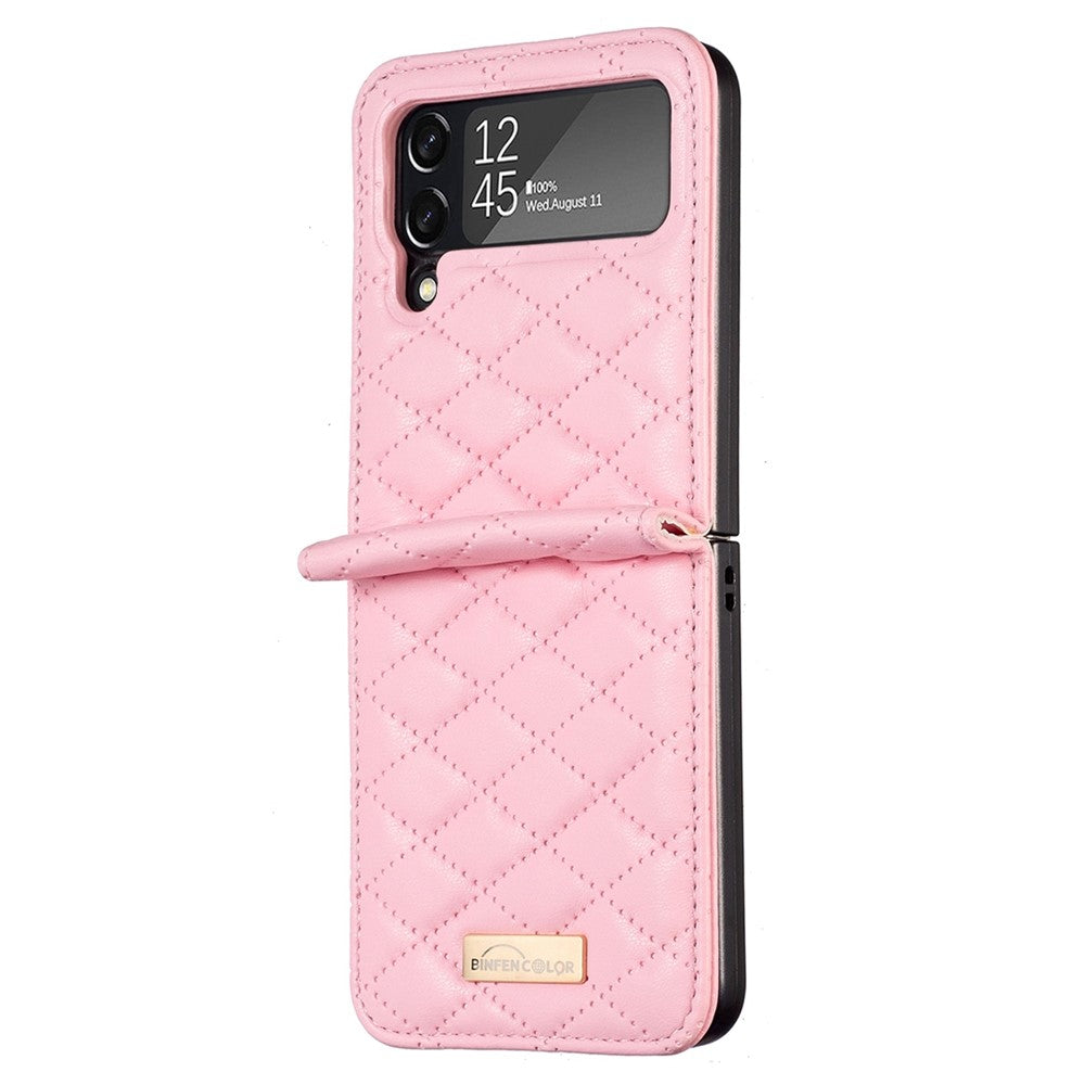 BINFEN COLOR til Samsung Galaxy Z Flip3 5G præget rombe-mønster telefoncover PU-læder anti-fald beskyttelsesetui