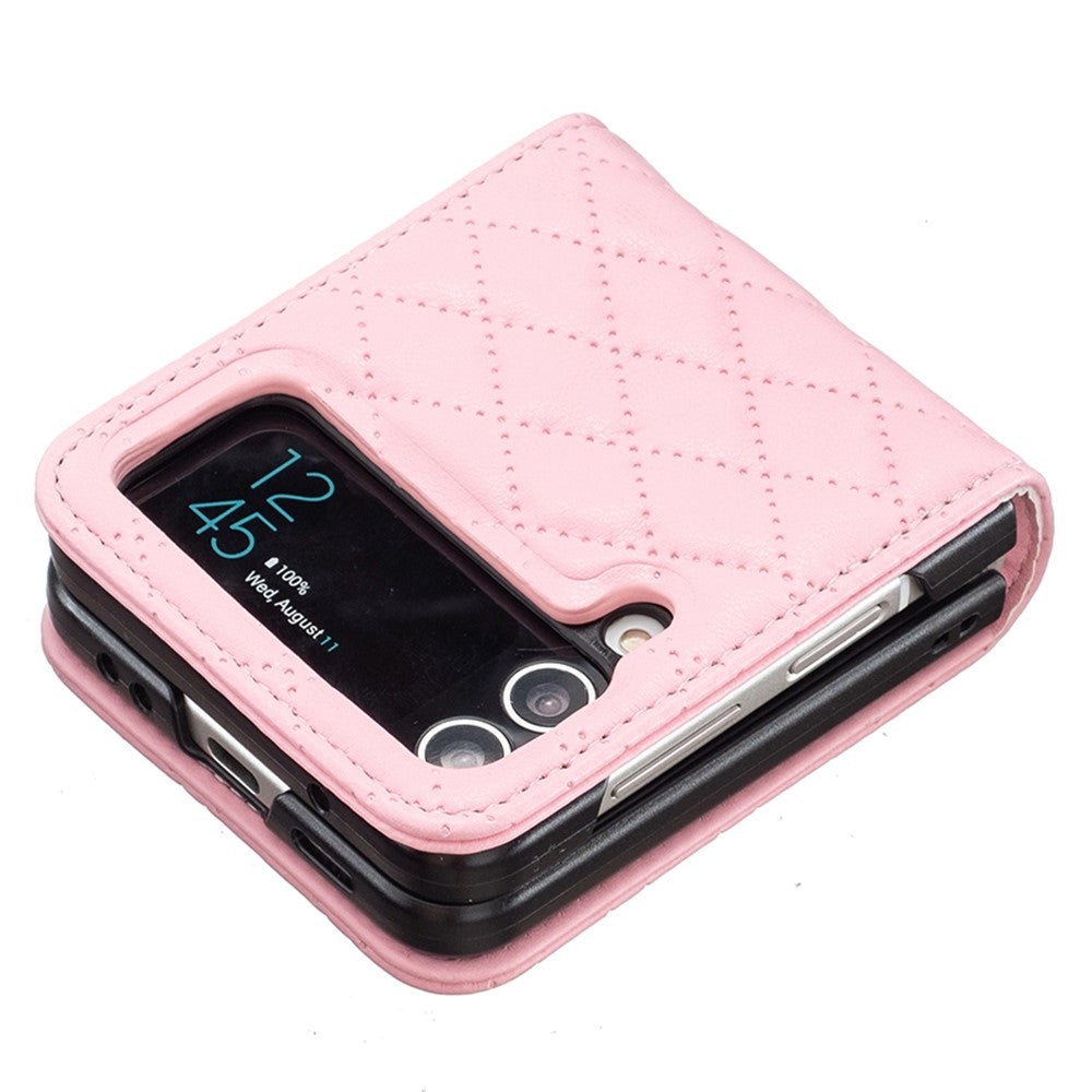 BINFEN COLOR til Samsung Galaxy Z Flip3 5G præget rombe-mønster telefoncover PU-læder anti-fald beskyttelsesetui