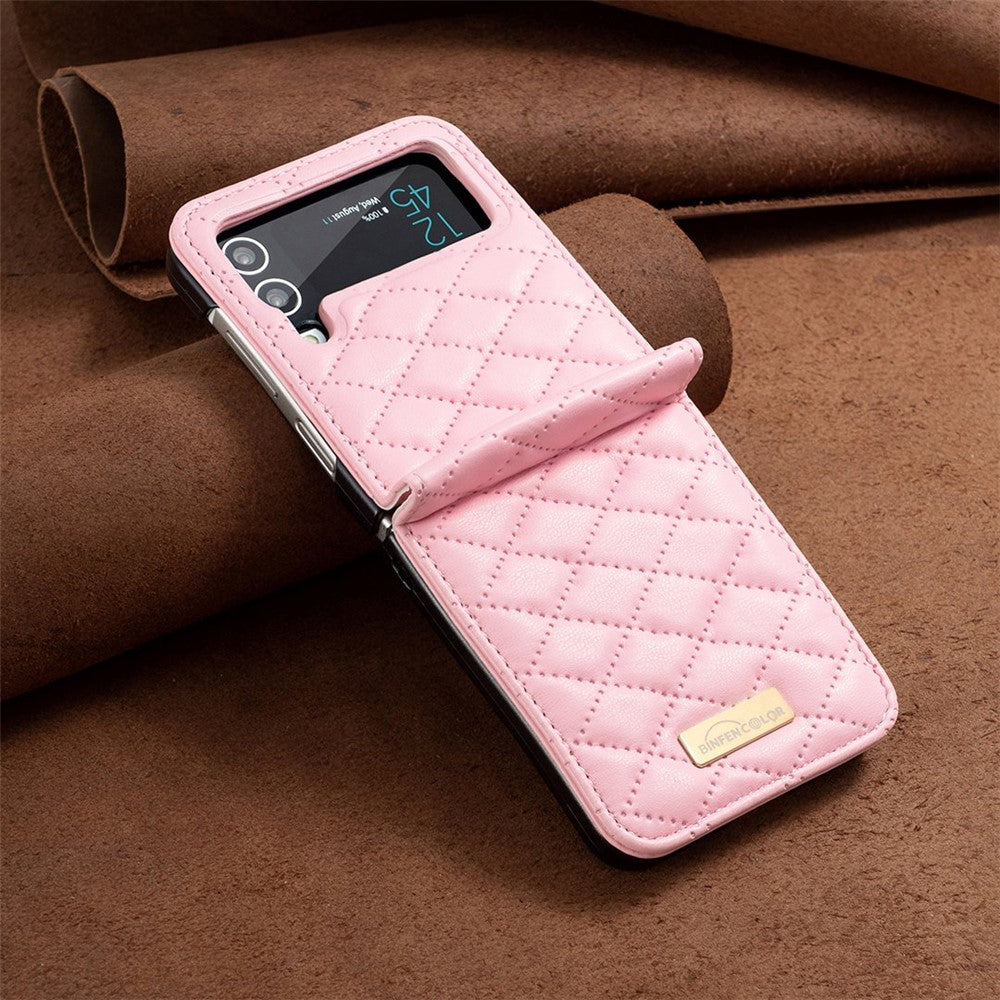 BINFEN COLOR til Samsung Galaxy Z Flip3 5G præget rombe-mønster telefoncover PU-læder anti-fald beskyttelsesetui