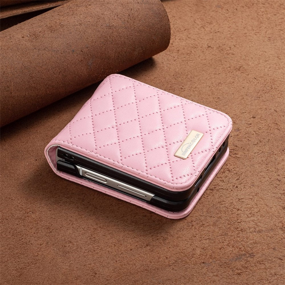 BINFEN COLOR til Samsung Galaxy Z Flip3 5G præget rombe-mønster telefoncover PU-læder anti-fald beskyttelsesetui