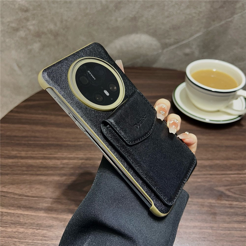 DENIOR For Huawei Mate 70 Pro / 70 Pro+ Magnetic Case Genuine Cow Leather PC Kickstand Phone Cover with Card Holder