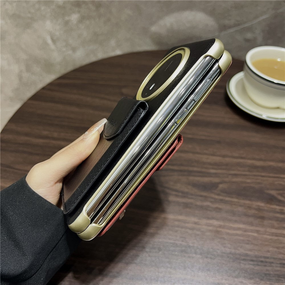 DENIOR For Huawei Mate 70 Pro / 70 Pro+ Magnetic Case Genuine Cow Leather PC Kickstand Phone Cover with Card Holder