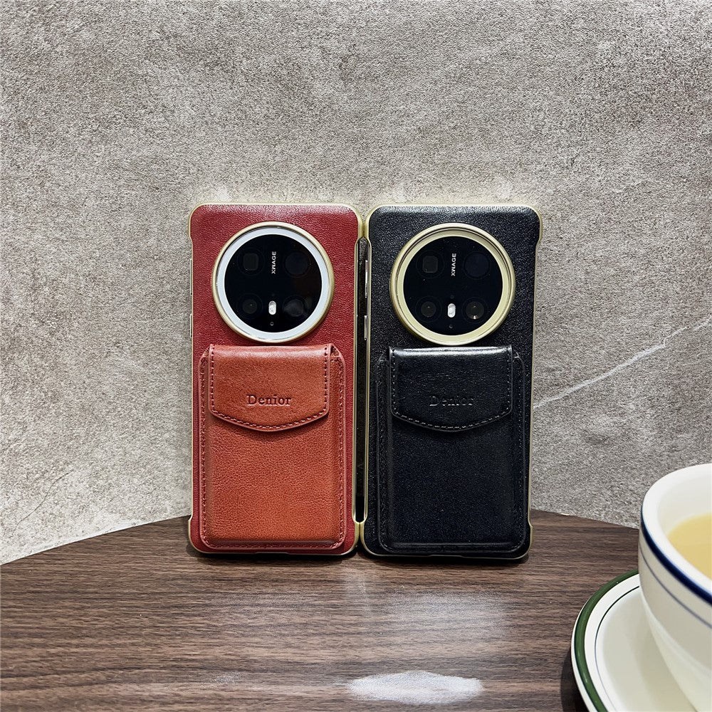 DENIOR For Huawei Mate 70 Pro / 70 Pro+ Magnetic Case Genuine Cow Leather PC Kickstand Phone Cover with Card Holder