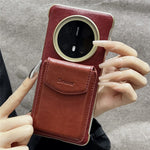 DENIOR For Huawei Mate 70 Pro / 70 Pro+ Magnetic Case Genuine Cow Leather PC Kickstand Phone Cover with Card Holder
