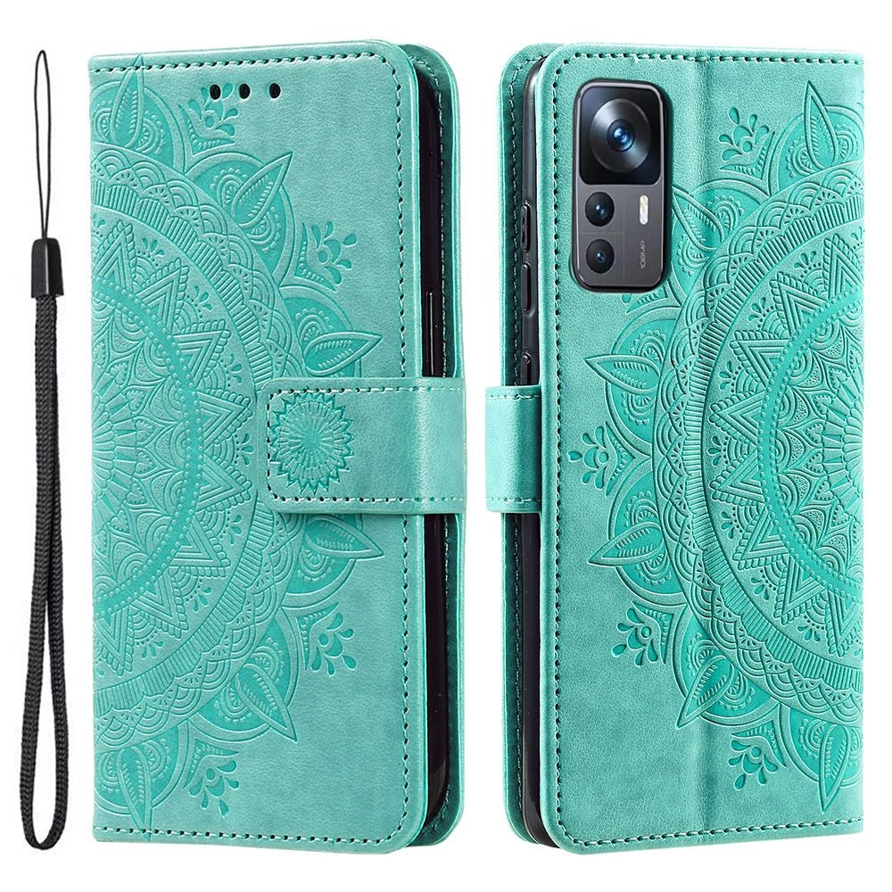 For Xiaomi 12T 5G / Redmi K50 Ultra 5G / 12T Pro 5G Mandala Flower Pattern Imprinted Folding Stand PU Leather Case TPU Inner Shell Wallet Flip Cover with Strap