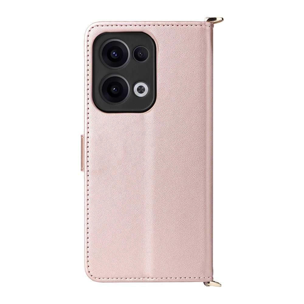For Oppo Reno13 5G (Global) Wallet Case with Shoulder / Wrist Strap Leather Phone Cover Stand