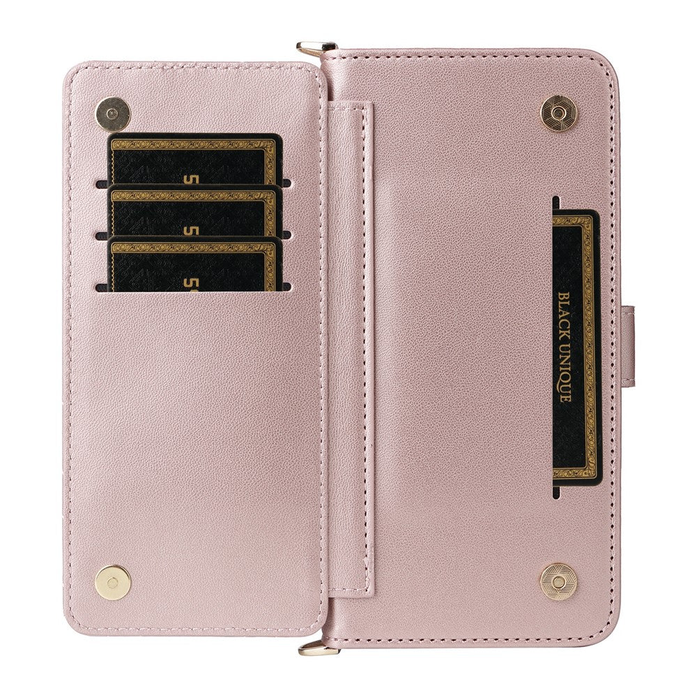 For Oppo Reno13 5G (Global) Wallet Case with Shoulder / Wrist Strap Leather Phone Cover Stand