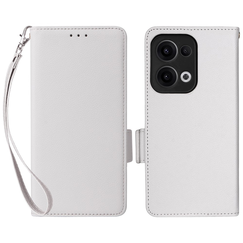 Oppo Reno13 5G (Global) Fodral med Handledsrem Litchi Texture PU Läder Plånboksfodral