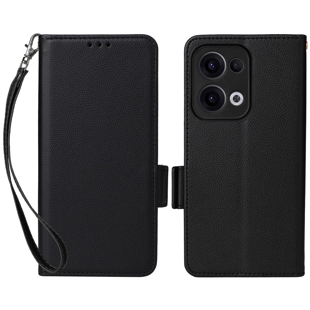 For Oppo Reno13 5G (Global) Case with Wrist Strap Litchi Texture PU Leather Wallet Phone Cover