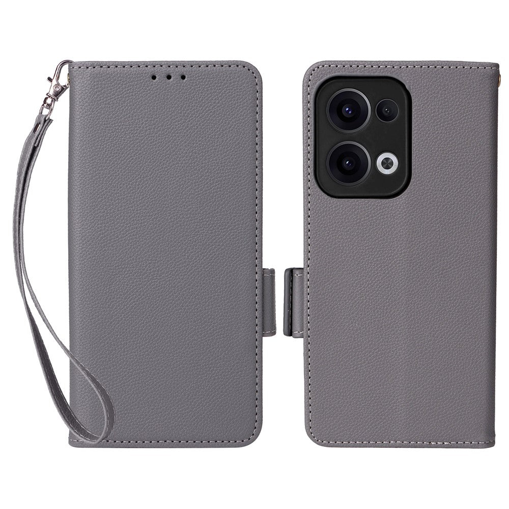For Oppo Reno13 5G (Global) Case with Wrist Strap Litchi Texture PU Leather Wallet Phone Cover