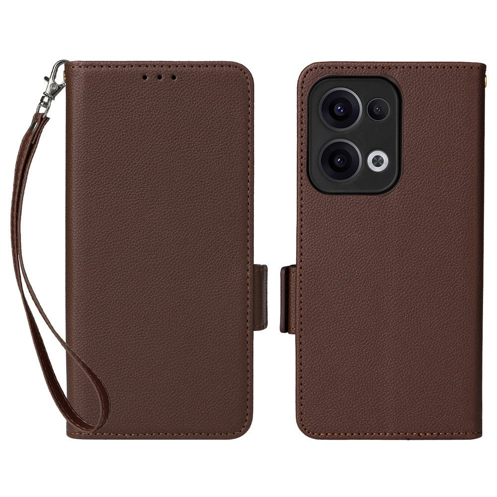 For Oppo Reno13 5G (Global) Case with Wrist Strap Litchi Texture PU Leather Wallet Phone Cover