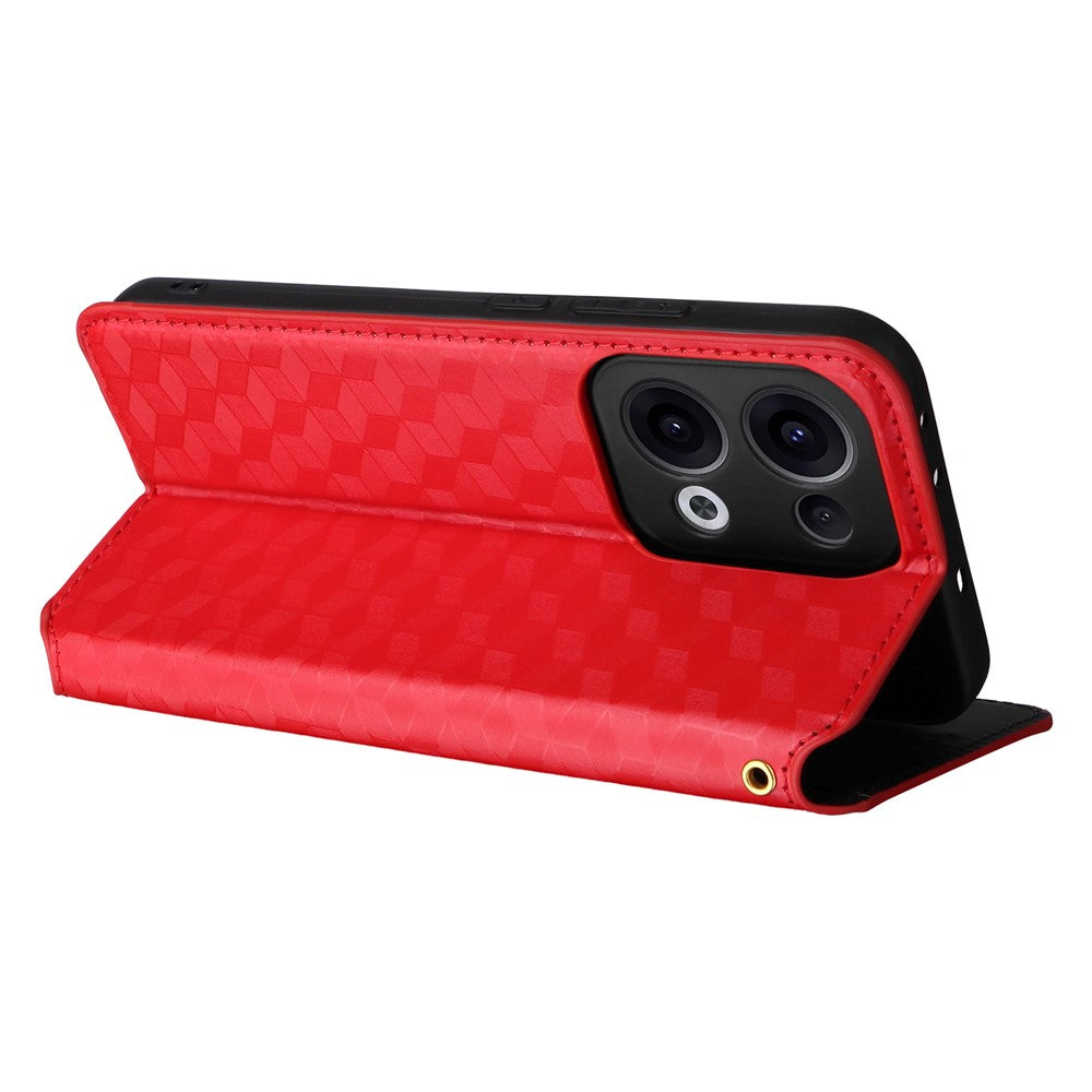 For Oppo Reno13 5G (Global) Wallet Case Rhombus Imprinted Leather Phone Cover