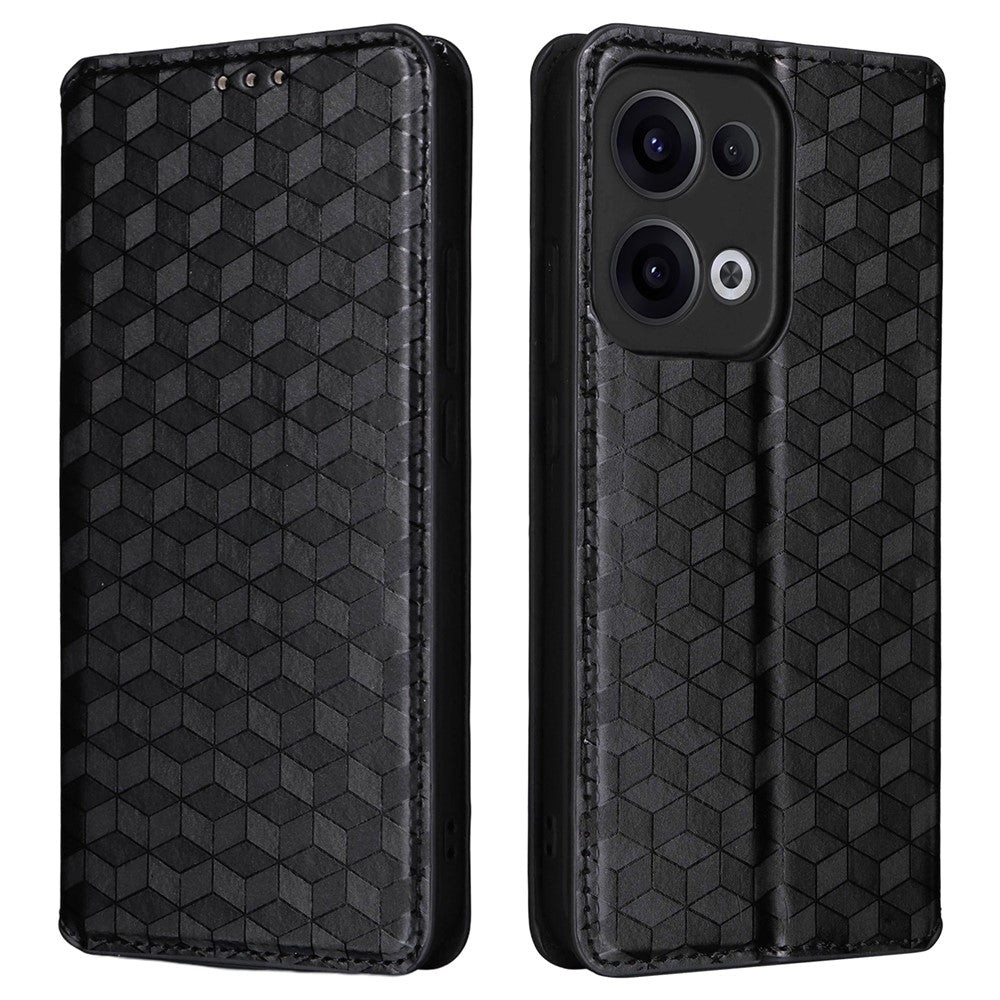 For Oppo Reno13 5G (Global) Wallet Case Rhombus Imprinted Leather Phone Cover