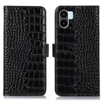 For Xiaomi Redmi A1 4G Drop-proof Genuine Cowhide Leather Smartphone Cover Stand RFID Blocking Crocodile Texture Wallet Case Phone Shell