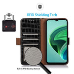 For Xiaomi Redmi A1 4G Drop-proof Genuine Cowhide Leather Smartphone Cover Stand RFID Blocking Crocodile Texture Wallet Case Phone Shell