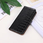For Xiaomi Redmi A1 4G Drop-proof Genuine Cowhide Leather Smartphone Cover Stand RFID Blocking Crocodile Texture Wallet Case Phone Shell