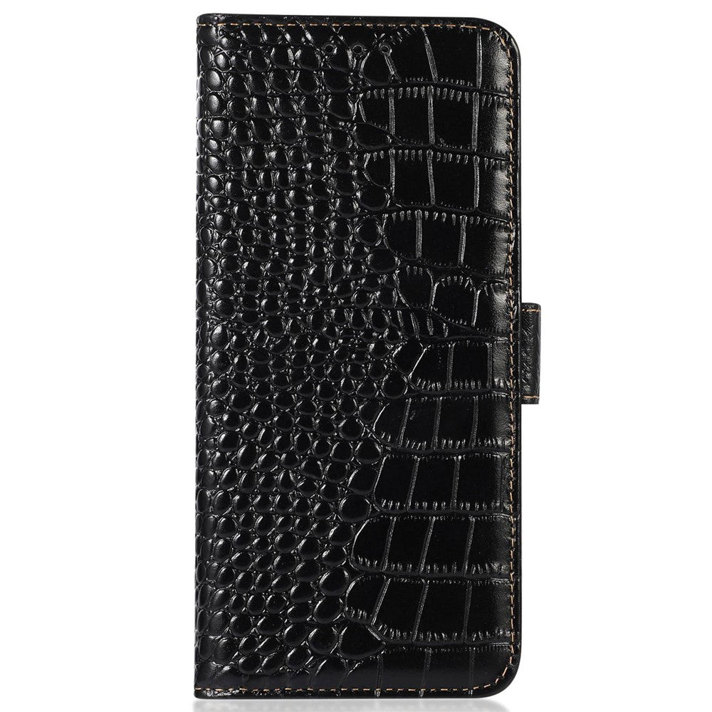 For Xiaomi Redmi A1 4G Drop-proof Genuine Cowhide Leather Smartphone Cover Stand RFID Blocking Crocodile Texture Wallet Case Phone Shell