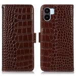 For Xiaomi Redmi A1 4G Drop-proof Genuine Cowhide Leather Smartphone Cover Stand RFID Blocking Crocodile Texture Wallet Case Phone Shell