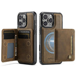 AUTSPACE For iPhone 16 Pro Case  A13 Vintage Leather Back Cover with Magnetic Detachable Card Bag