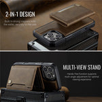 AUTSPACE For iPhone 16 Pro Case  A13 Vintage Leather Back Cover with Magnetic Detachable Card Bag