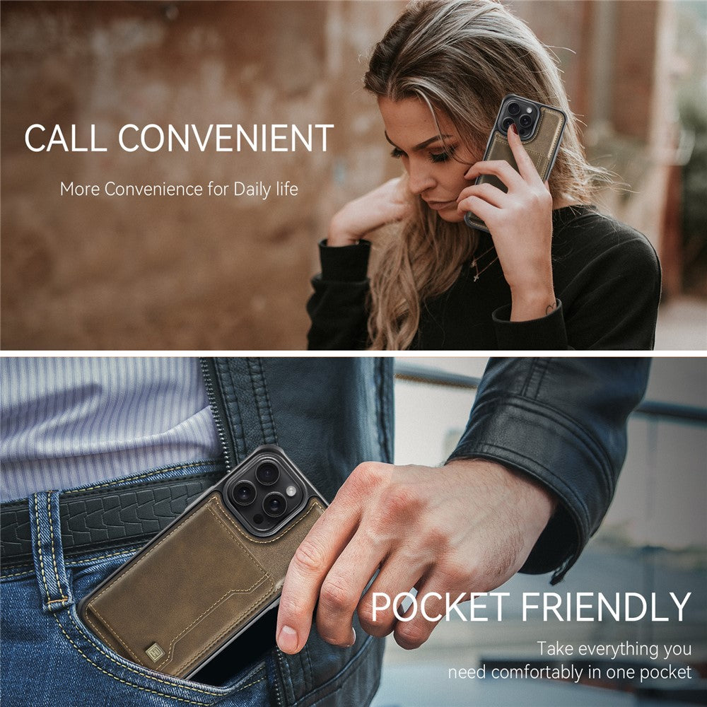 AUTSPACE For iPhone 16 Pro Case  A13 Vintage Leather Back Cover with Magnetic Detachable Card Bag