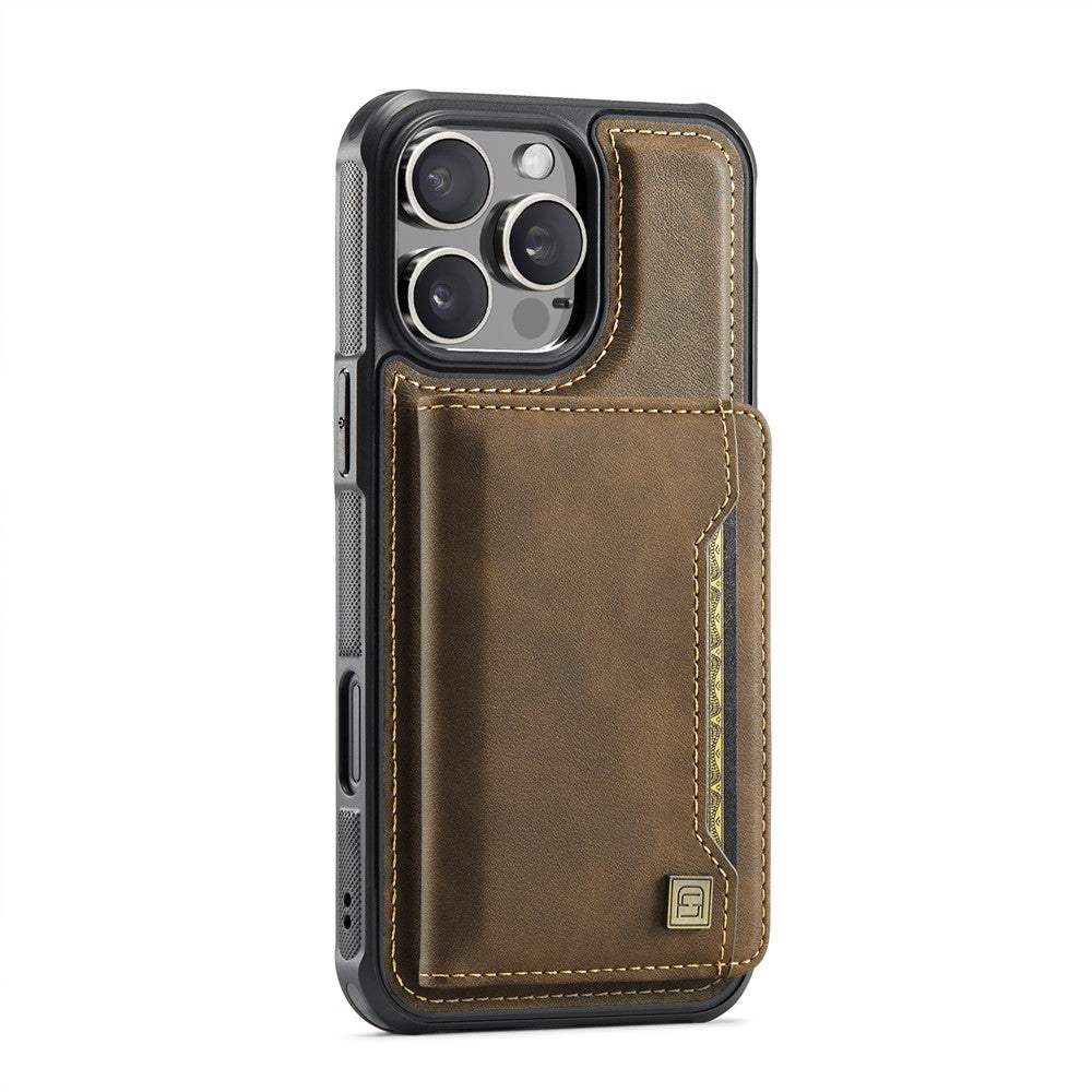 AUTSPACE For iPhone 16 Pro Case  A13 Vintage Leather Back Cover with Magnetic Detachable Card Bag