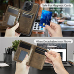 AUTSPACE For iPhone 16 Pro Case  A13 Vintage Leather Back Cover with Magnetic Detachable Card Bag