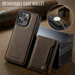 AUTSPACE For iPhone 16 Pro Case  A13 Vintage Leather Back Cover with Magnetic Detachable Card Bag
