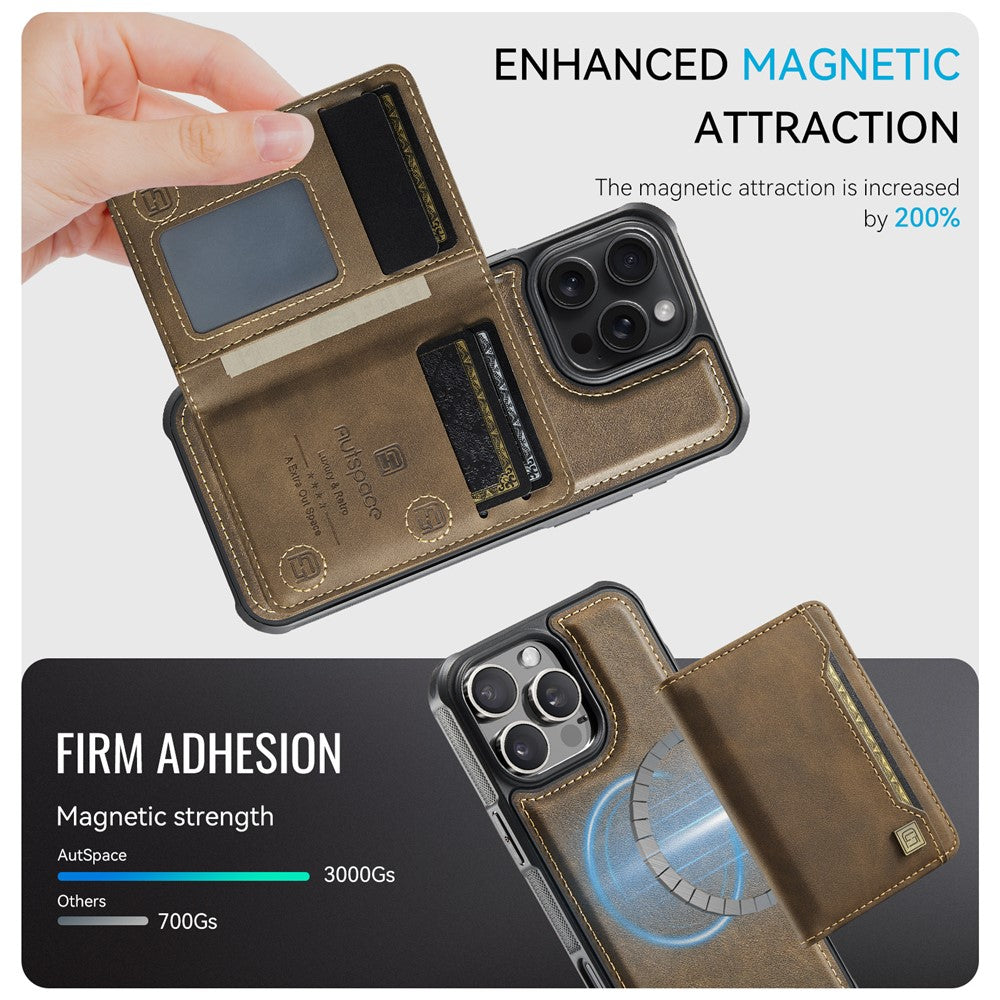 AUTSPACE For iPhone 16 Pro Case  A13 Vintage Leather Back Cover with Magnetic Detachable Card Bag