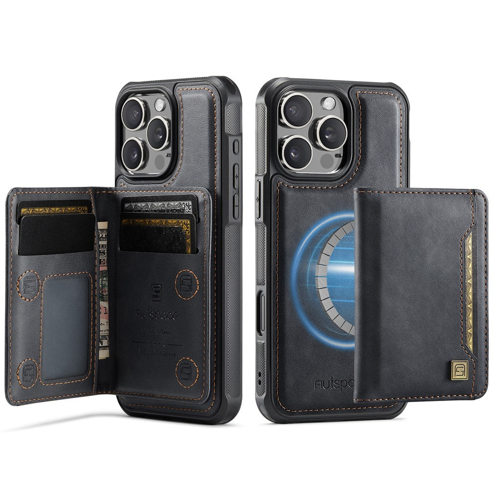 AUTSPACE For iPhone 16 Pro Case  A13 Vintage Leather Back Cover with Magnetic Detachable Card Bag