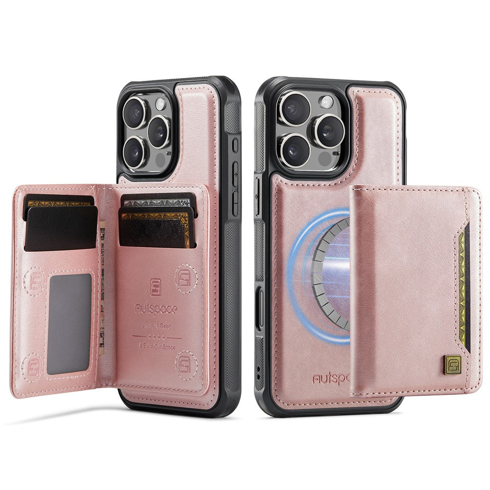 AUTSPACE For iPhone 16 Pro Case  A13 Vintage Leather Back Cover with Magnetic Detachable Card Bag