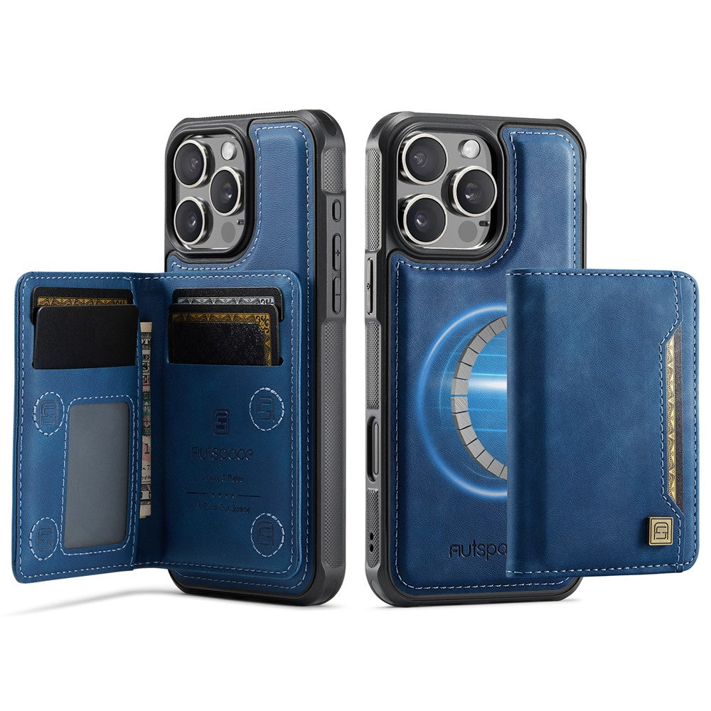 AUTSPACE Til iPhone 16 Pro Max Cover A13 Vintage Læder Bagcover med Magnetisk Aftagelig Korttaske