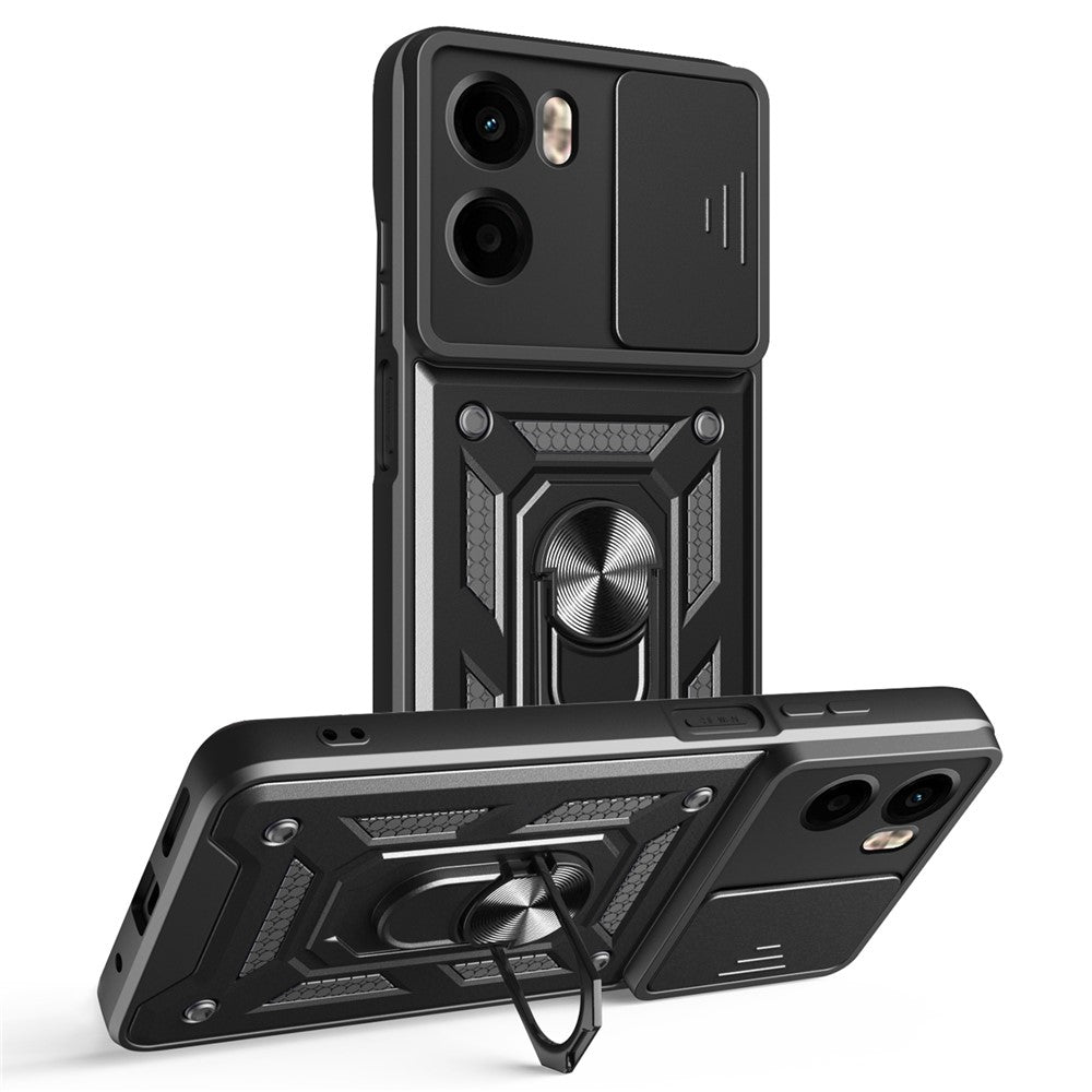 For Motorola Moto G05 4G Case with Slide Camera Lid PC + TPU Kickstand Phone Cover