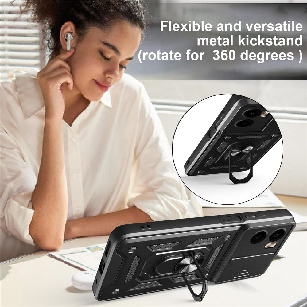 For Motorola Moto G05 4G Case with Slide Camera Lid PC + TPU Kickstand Phone Cover
