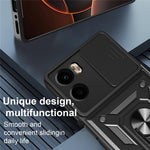 For Motorola Moto G05 4G Case with Slide Camera Lid PC + TPU Kickstand Phone Cover