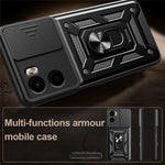 For Motorola Moto G05 4G Case with Slide Camera Lid PC + TPU Kickstand Phone Cover
