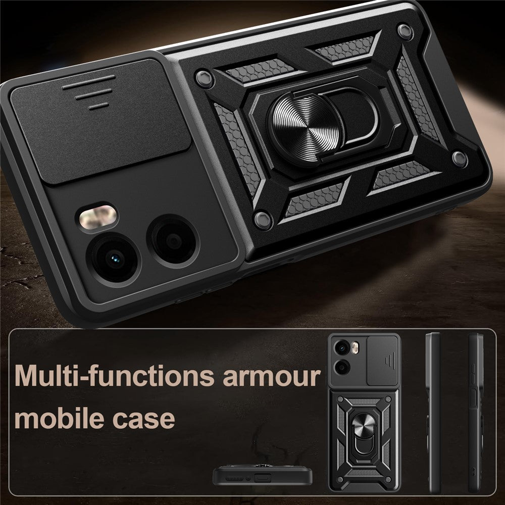 For Motorola Moto G05 4G Case with Slide Camera Lid PC + TPU Kickstand Phone Cover