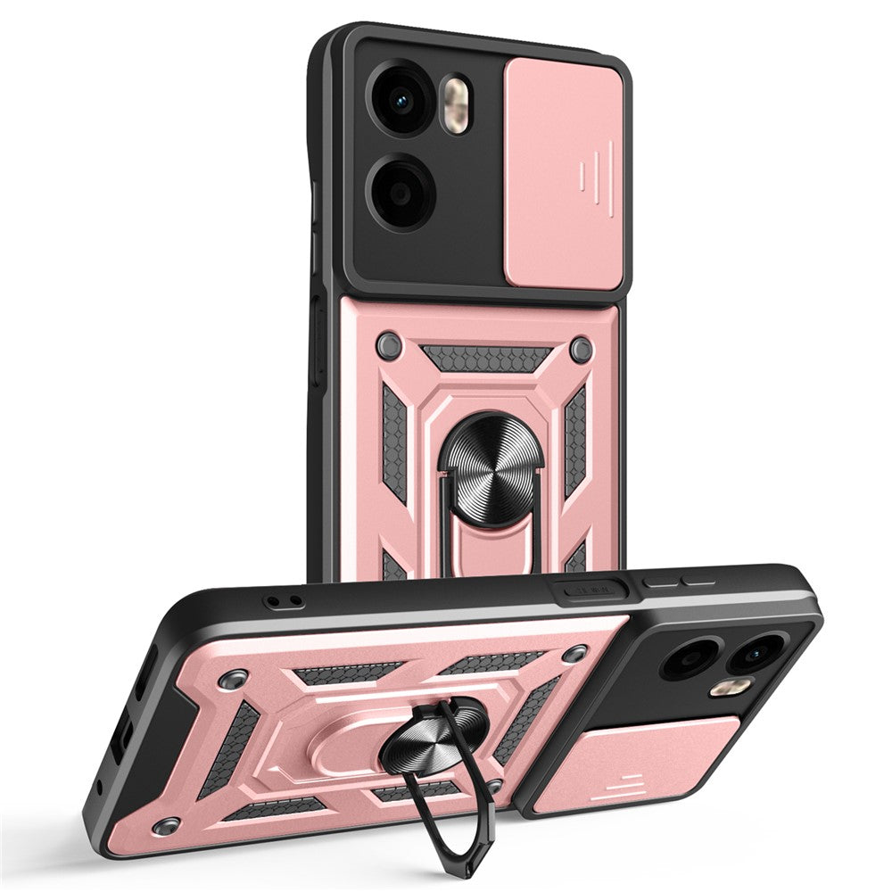 For Motorola Moto G05 4G Case with Slide Camera Lid PC + TPU Kickstand Phone Cover